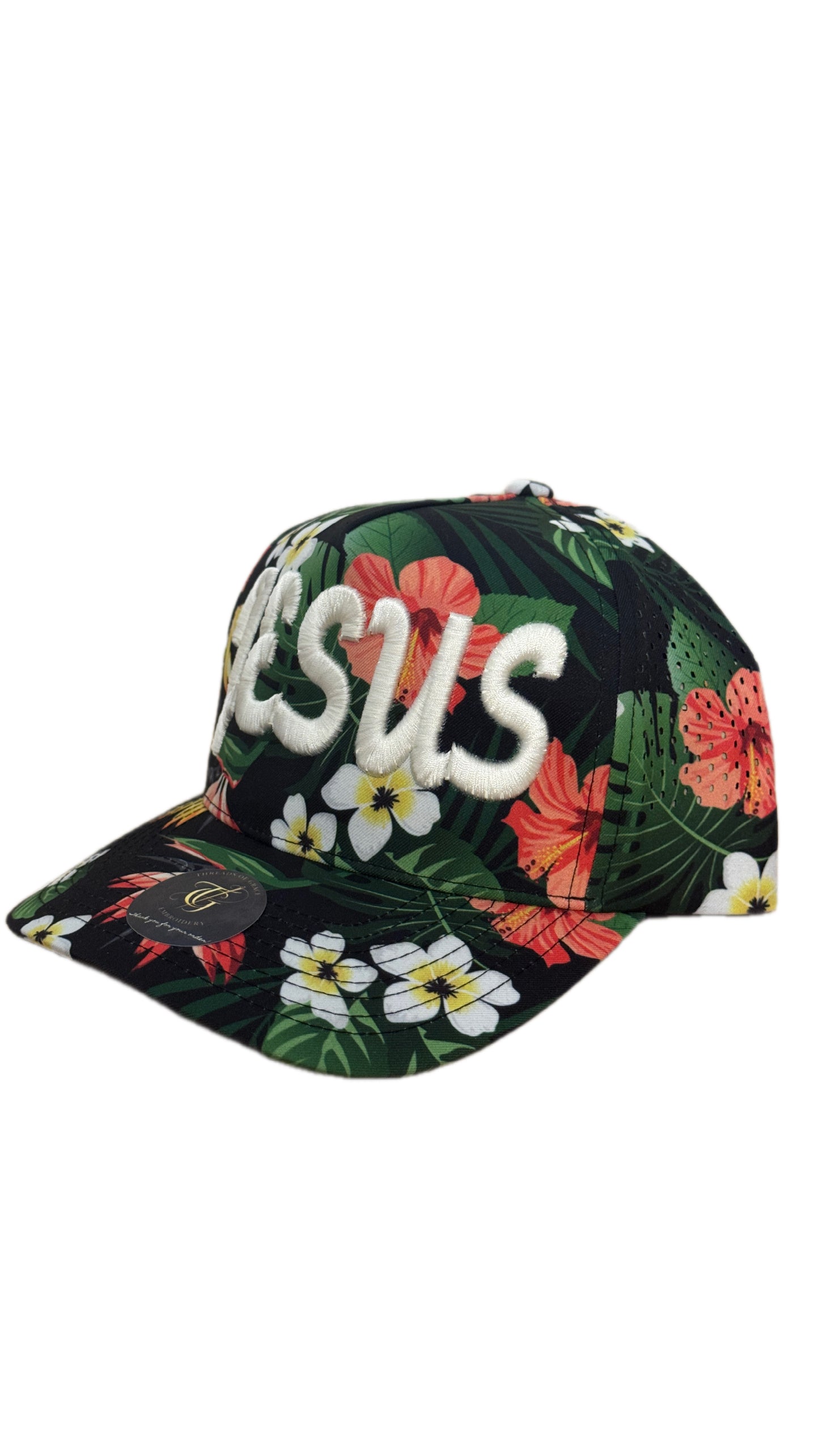 Jesus Script 3D Puff Floral - Black
