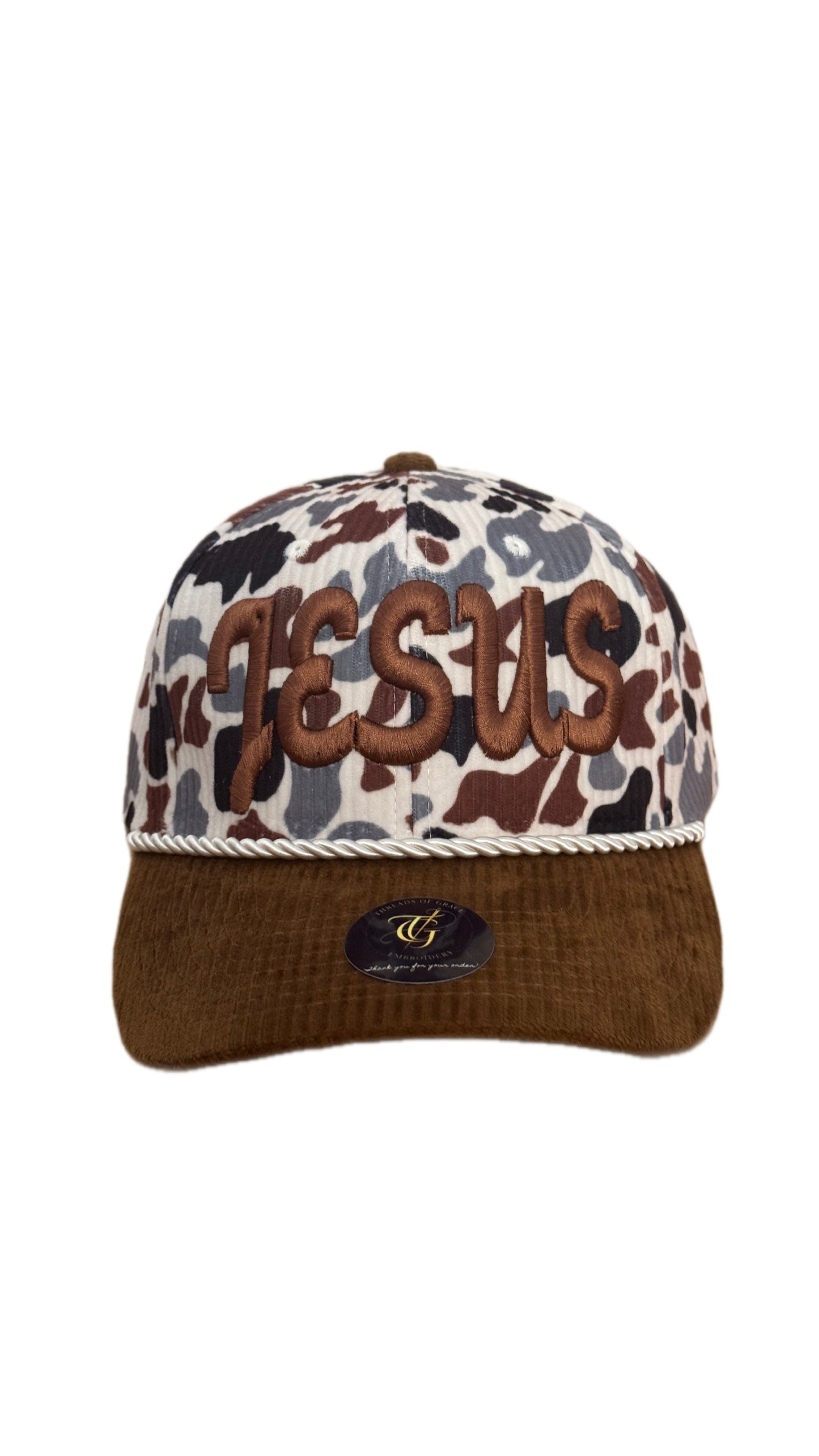 Jesus Script 3D Puff - White and Brown Camo