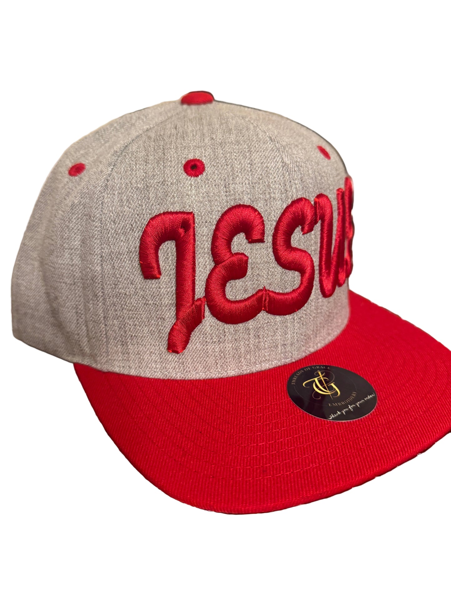 Jesus Script 3D Puff Two Tone -Red