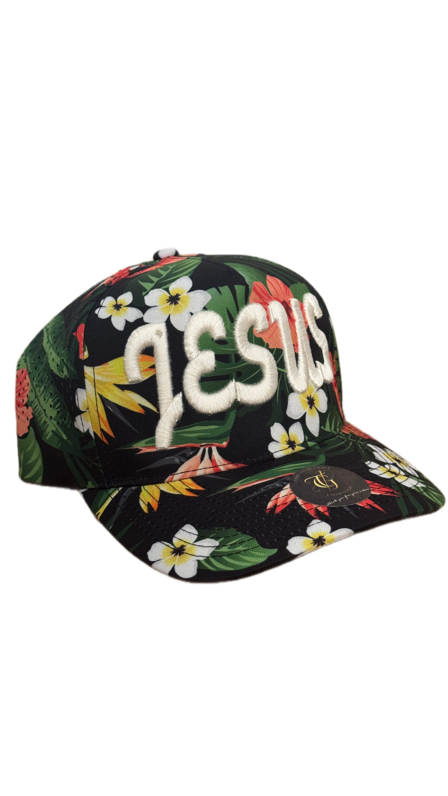 Jesus Script 3D Puff Floral - Black